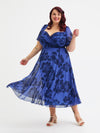 Petite Liz Sapphire Blue Print Bolero Wrap Bodice Midi Dress