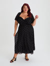 Liz Black Flock Spot Bolero Wrap Bodice Midi Dress