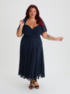 Liz Midnight Flock Spot Bolero Wrap Bodice Midi Dress