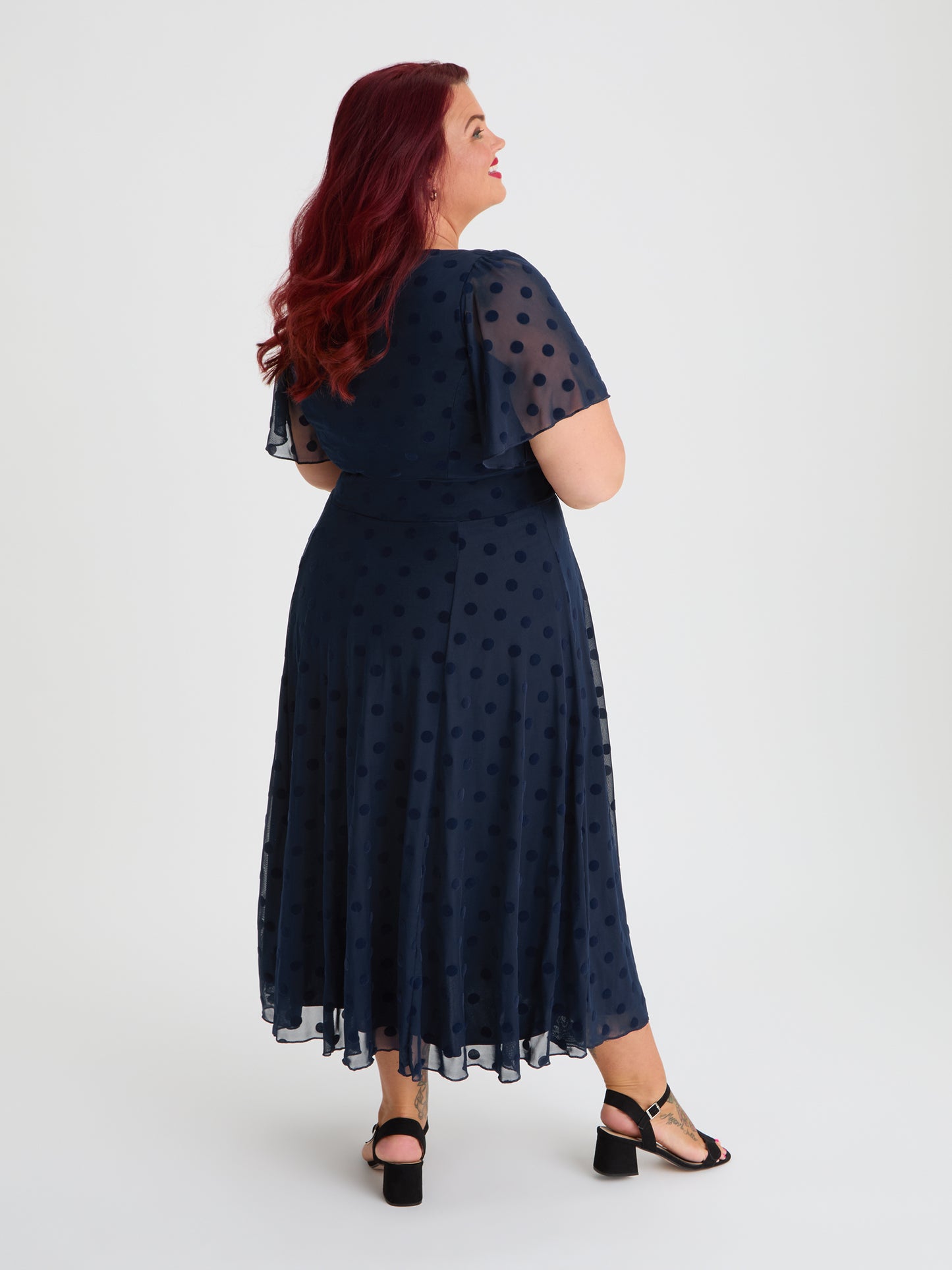 Petite Liz Midnight Flock Spot Bolero Wrap Bodice Midi Dress
