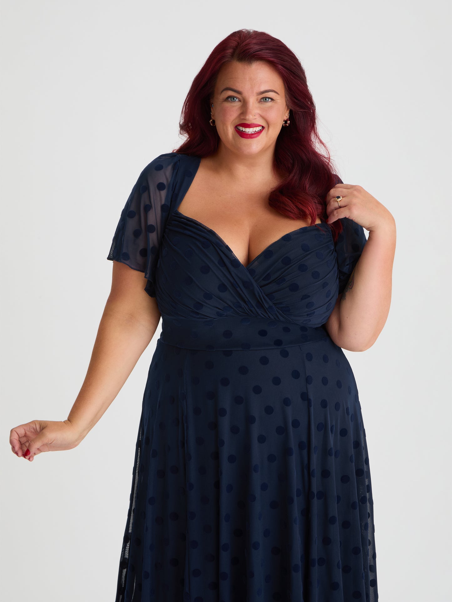 Petite Liz Midnight Flock Spot Bolero Wrap Bodice Midi Dress