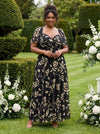 Kemi Black Cream Print Bolero Wrap Bodice Maxi Gown