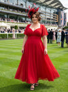 Petite Kemi Solid Red Bolero Wrap Bodice Maxi Gown