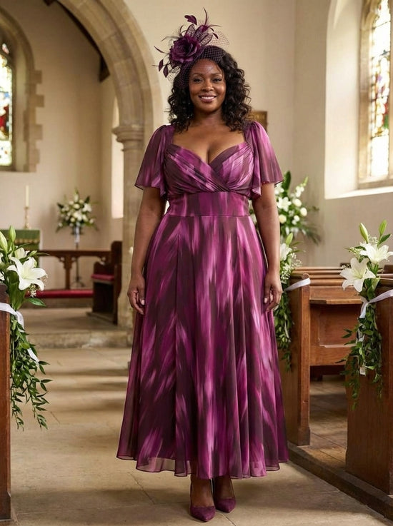 Kemi Wine Ombre Print Bolero Wrap Bodice Maxi Gown  Scarlett & Jo