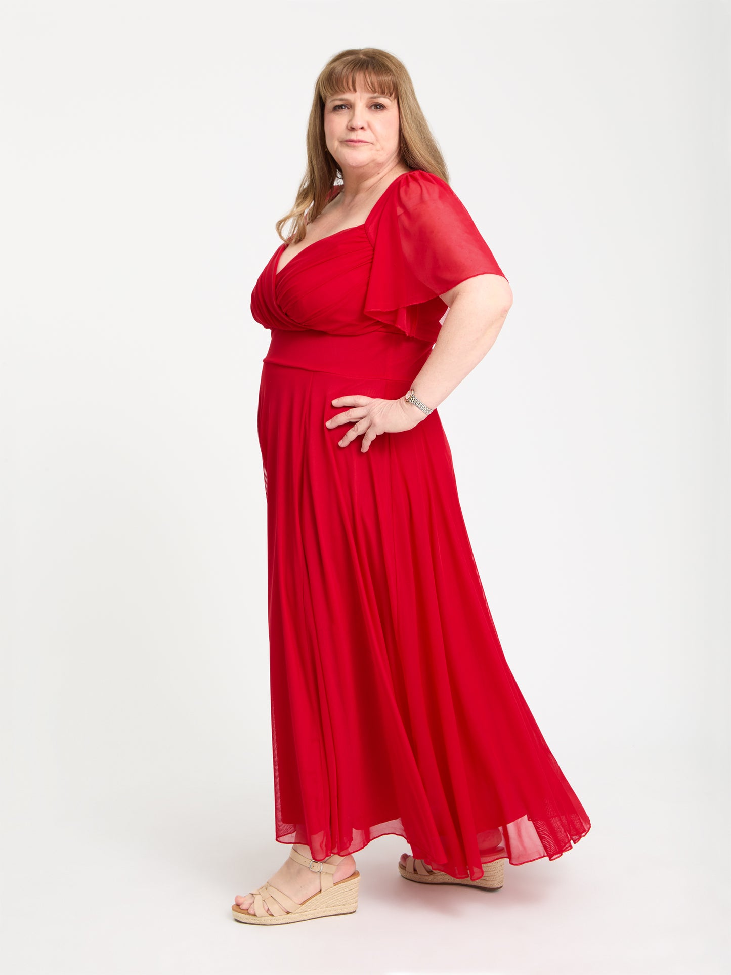 Petite Kemi Solid Red Bolero Wrap Bodice Maxi Gown