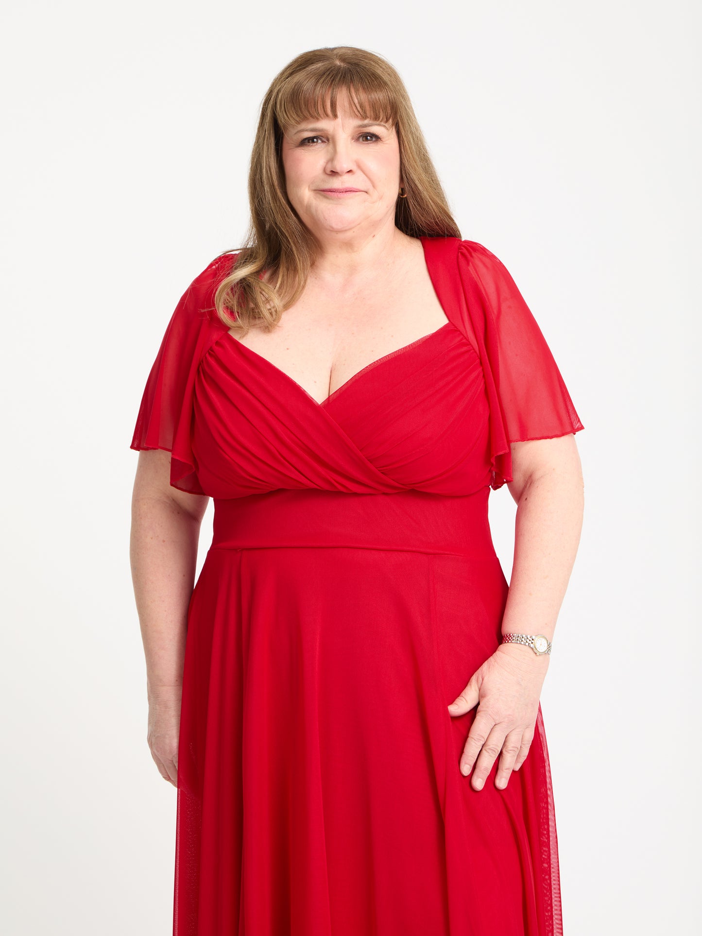 Petite Kemi Solid Red Bolero Wrap Bodice Maxi Gown