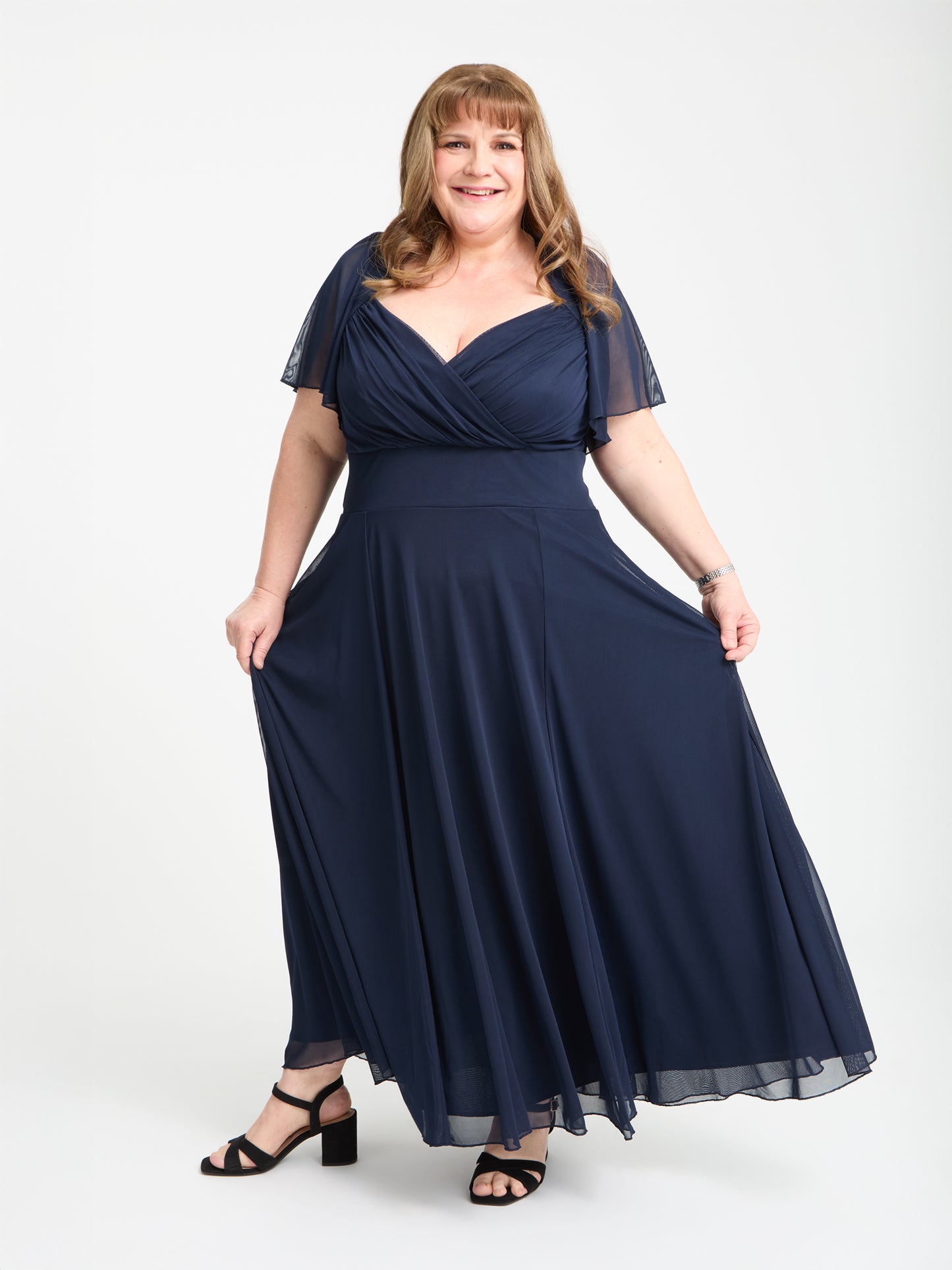 Petite Kemi Solid Navy Bolero Wrap Bodice Maxi Gown
