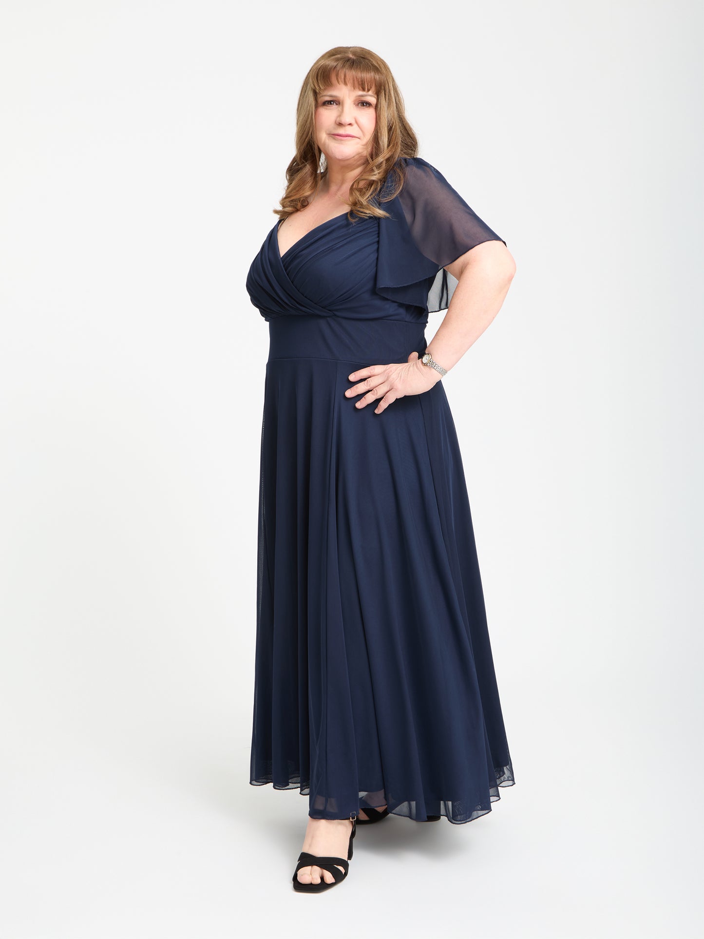 Petite Kemi Solid Navy Bolero Wrap Bodice Maxi Gown