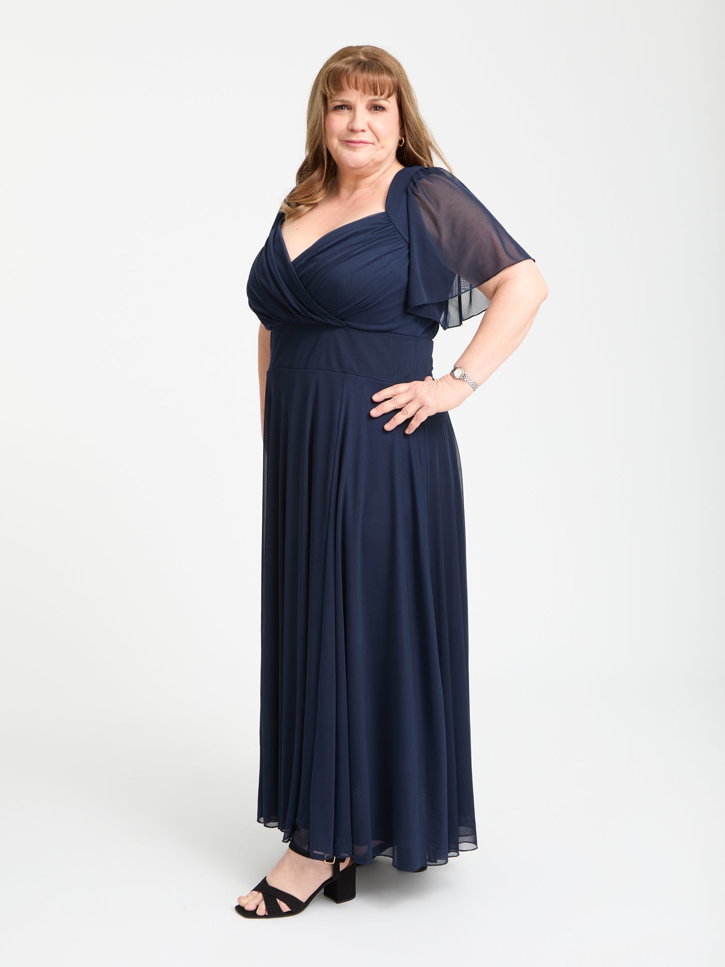 Petite Kemi Solid Navy Bolero Wrap Bodice Maxi Gown