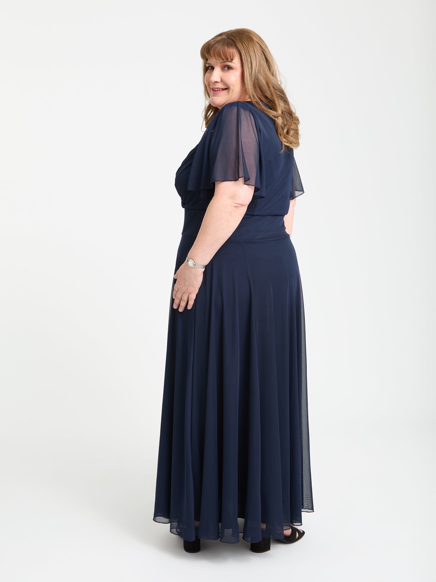 Petite Kemi Solid Navy Bolero Wrap Bodice Maxi Gown