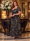 Kemi Black Ivory Print Bolero Wrap Bodice Maxi Gown