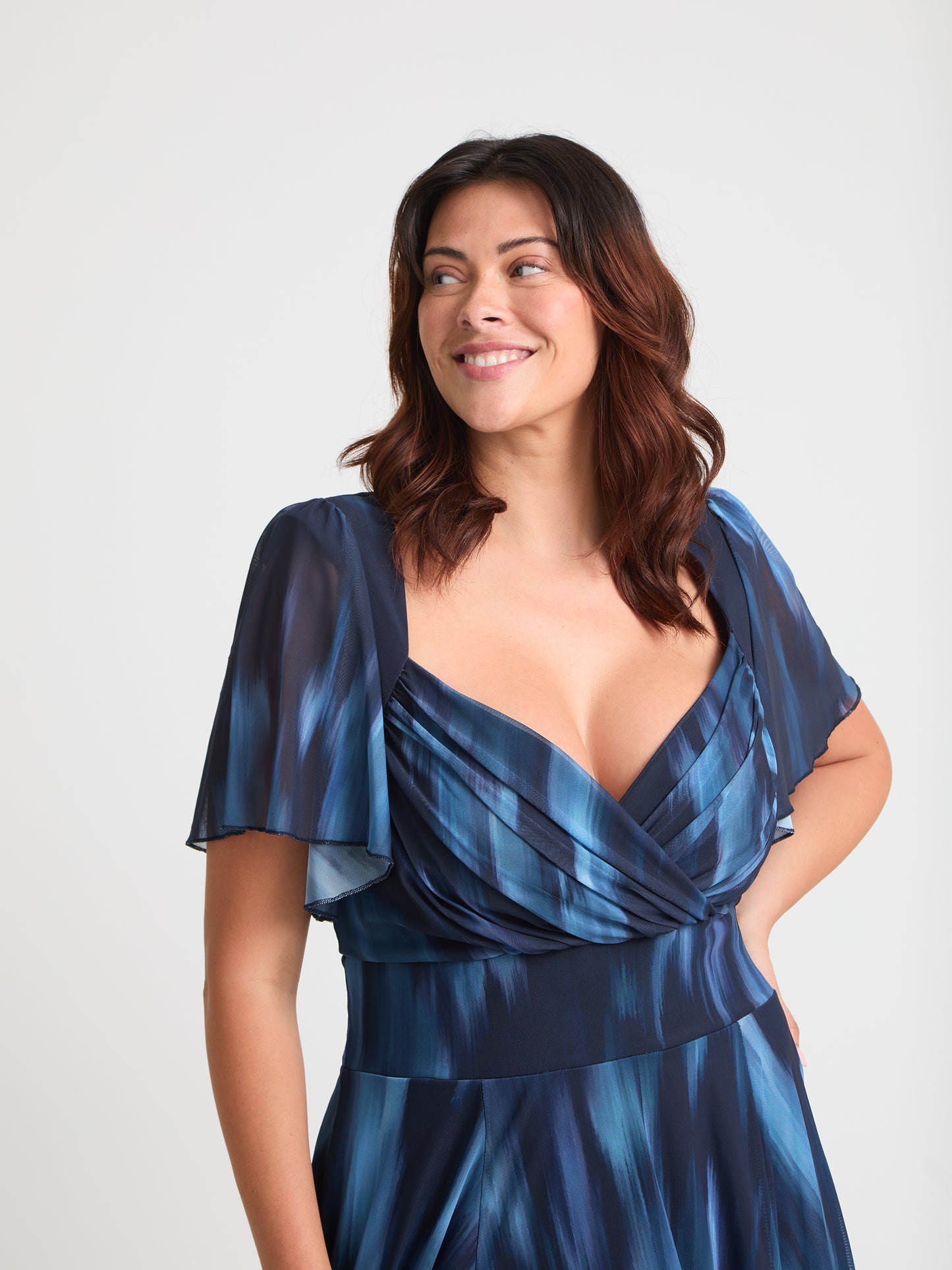 Kemi Navy Ombre Print Bolero Wrap Bodice Maxi Gown