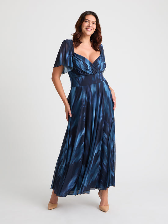 Kemi Navy Ombre Print Bolero Wrap Bodice Maxi Gown