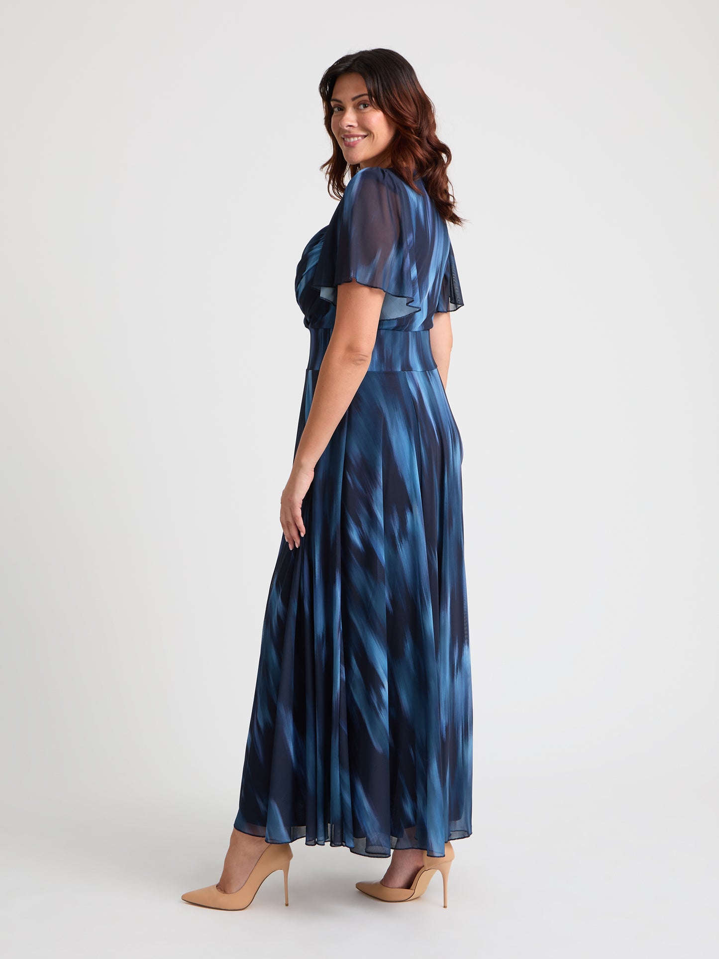 Kemi Navy Ombre Print Bolero Wrap Bodice Maxi Gown Scarlett & Jo Kemi Navy Ombre Print Bolero Wrap Bodice Maxi Gown Scarlett & Jo