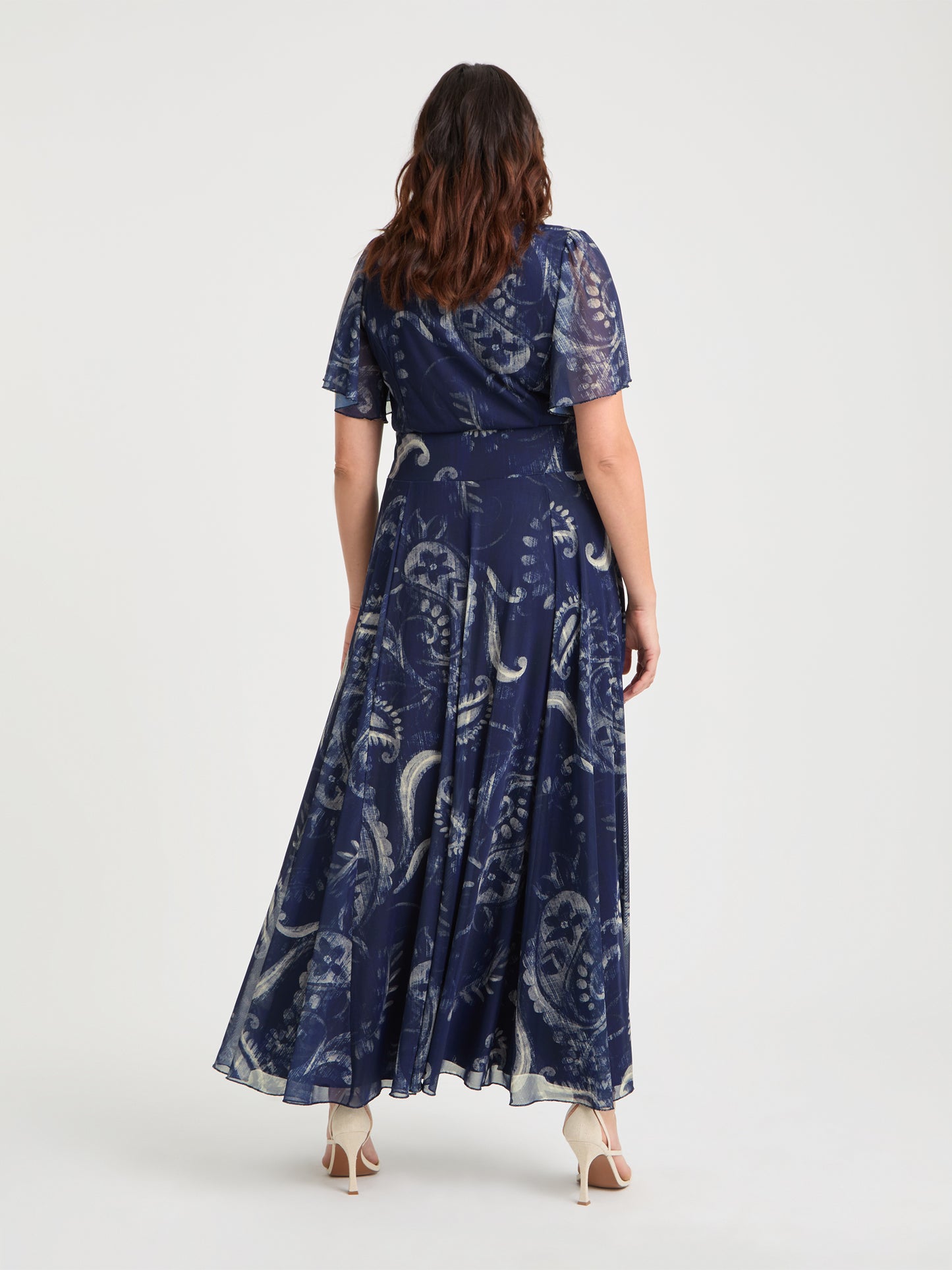 Kemi Vintage Navy Paisley Print Bolero Wrap Bodice Maxi Gown