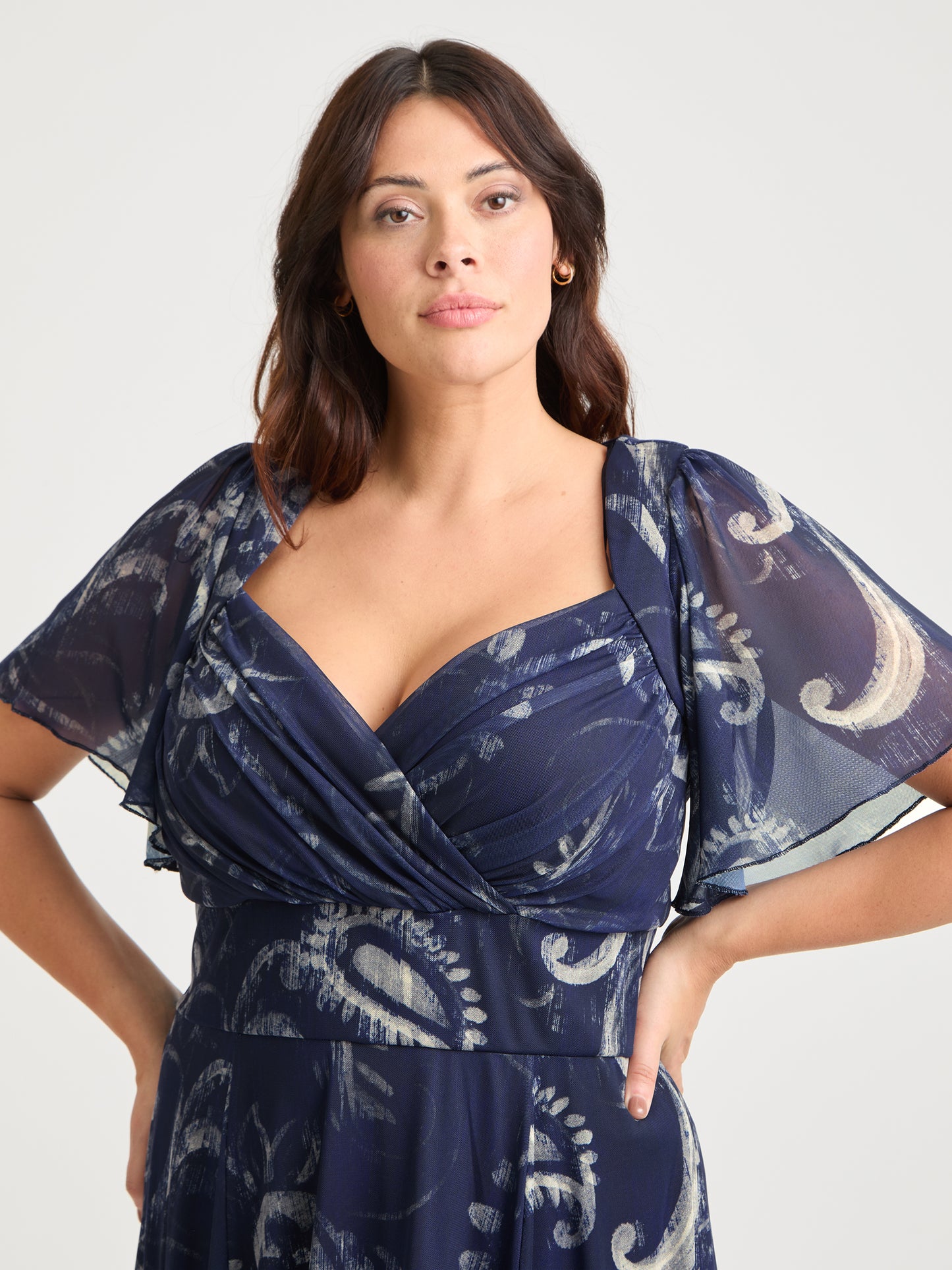 Kemi Vintage Navy Paisley Print Bolero Wrap Bodice Maxi Gown