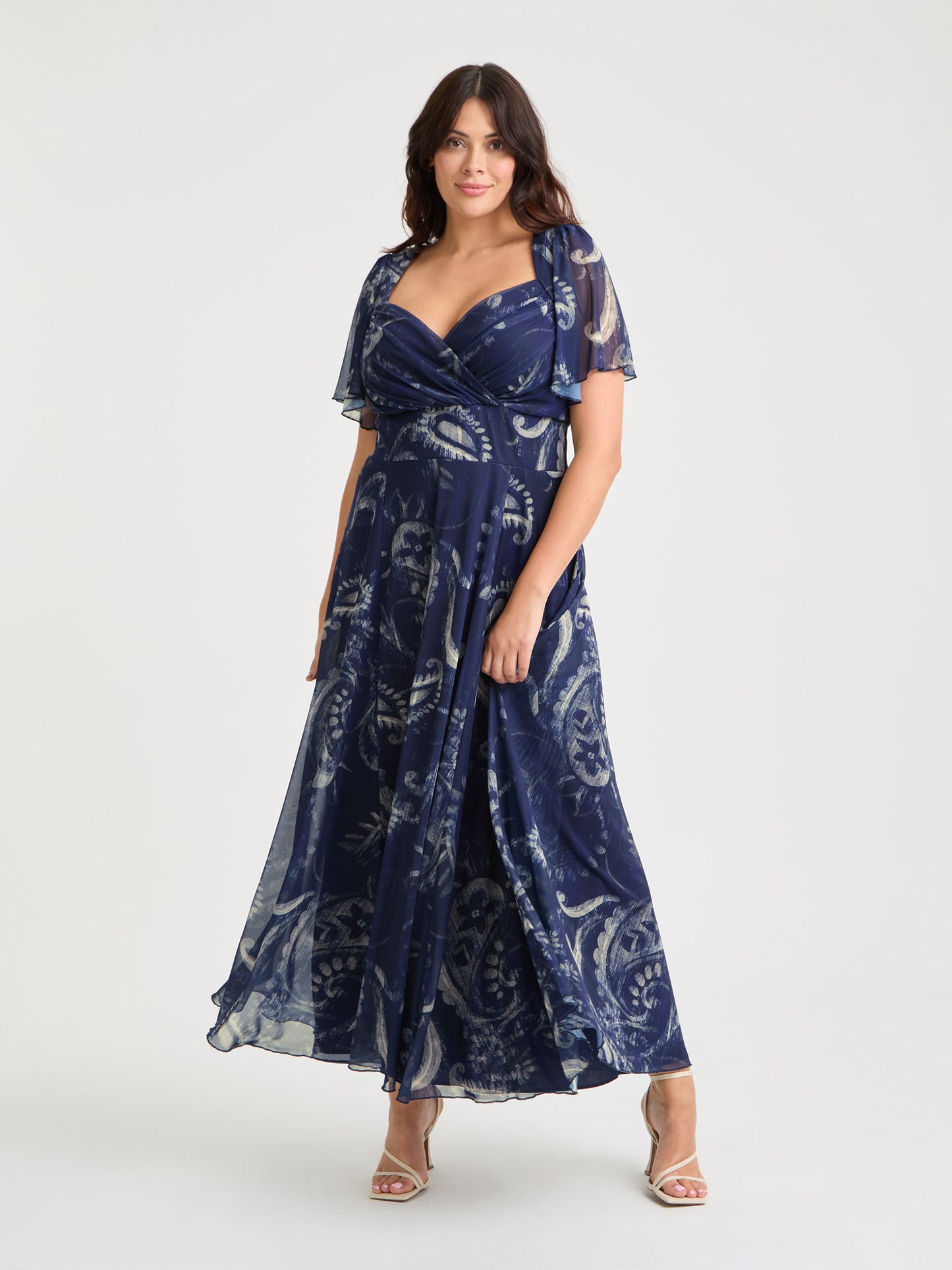 Kemi Vintage Navy Paisley Print Bolero Wrap Bodice Maxi Gown