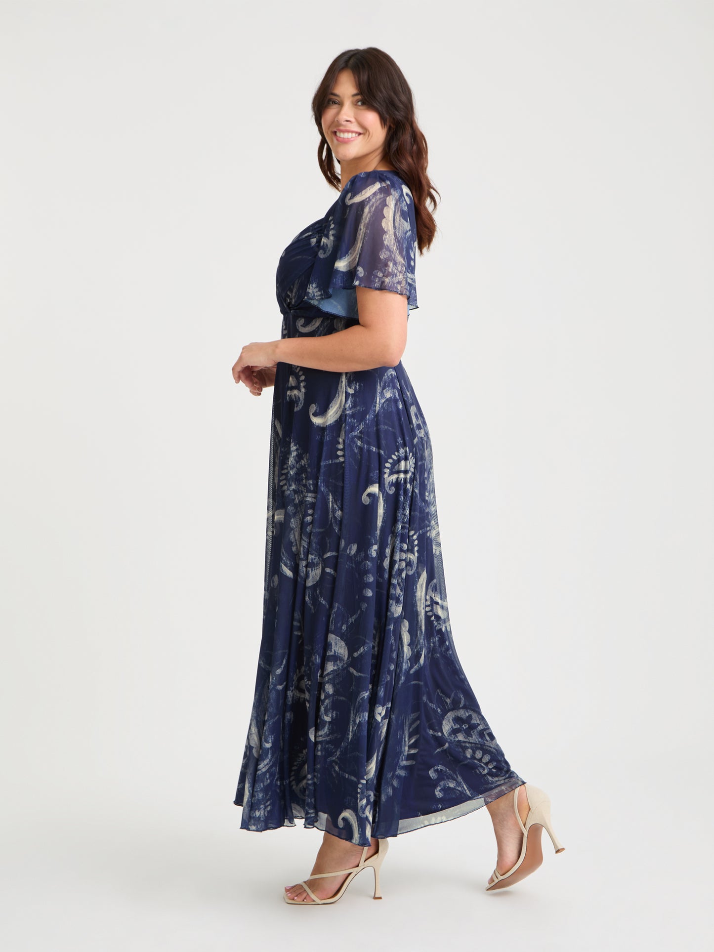 Kemi Vintage Navy Paisley Print Bolero Wrap Bodice Maxi Gown
