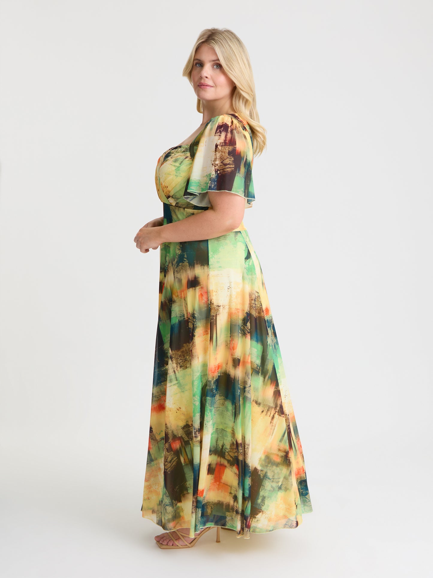Kemi Yellow Floral Print Bolero Wrap Bodice Maxi Gown