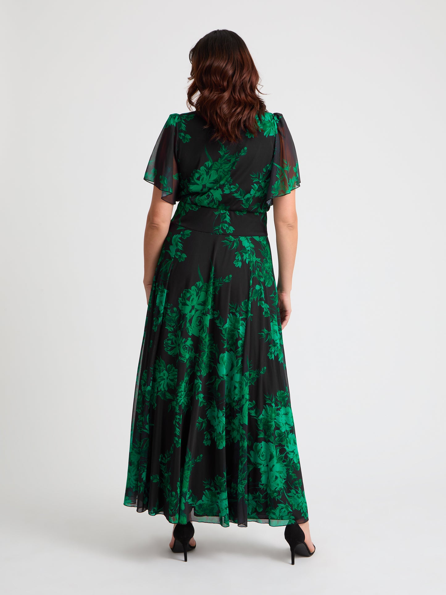 Kemi Black Green Print Bolero Wrap Bodice Maxi Gown