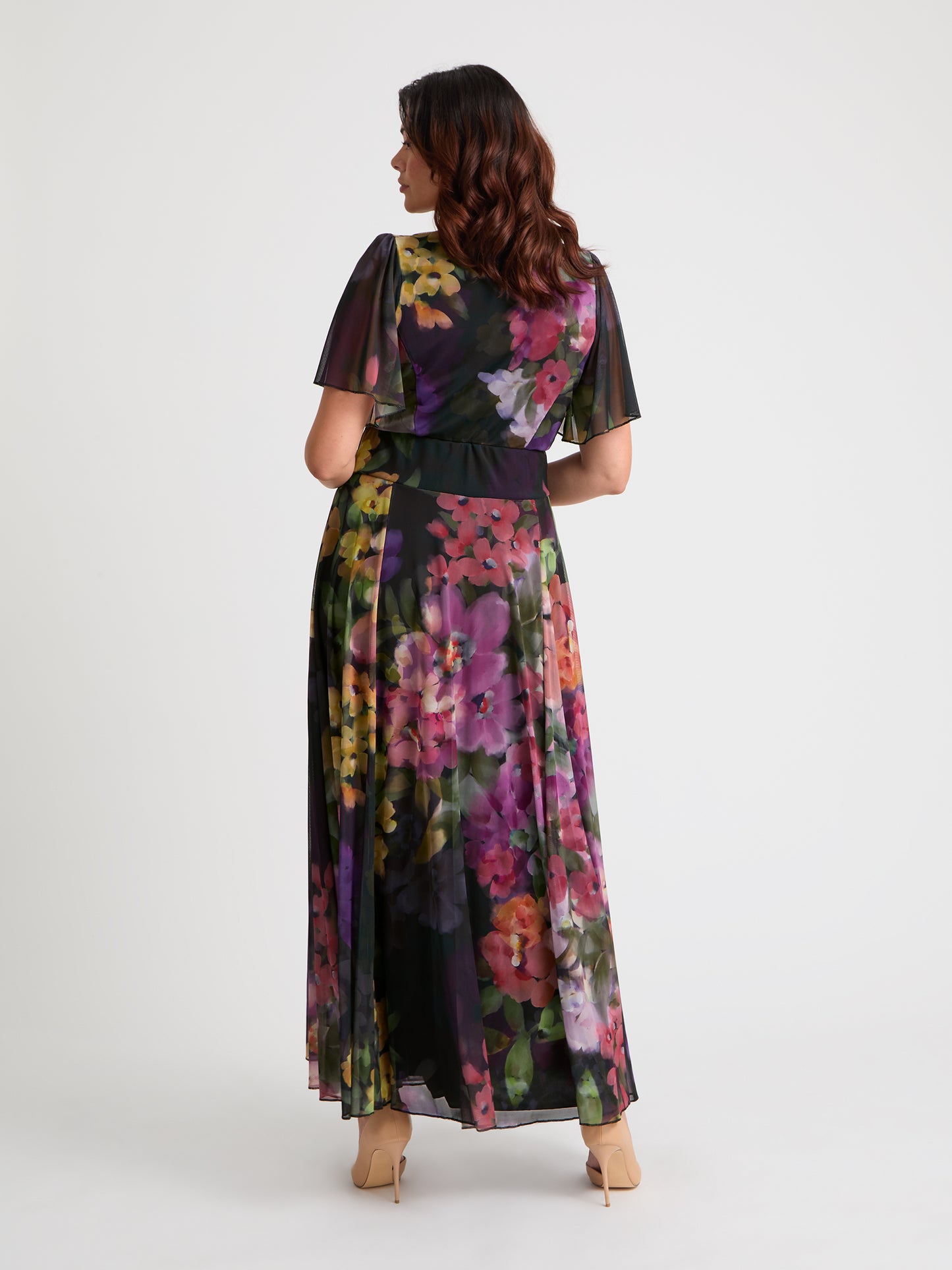 Kemi Black Purple Print Bolero Wrap Bodice Maxi Gown