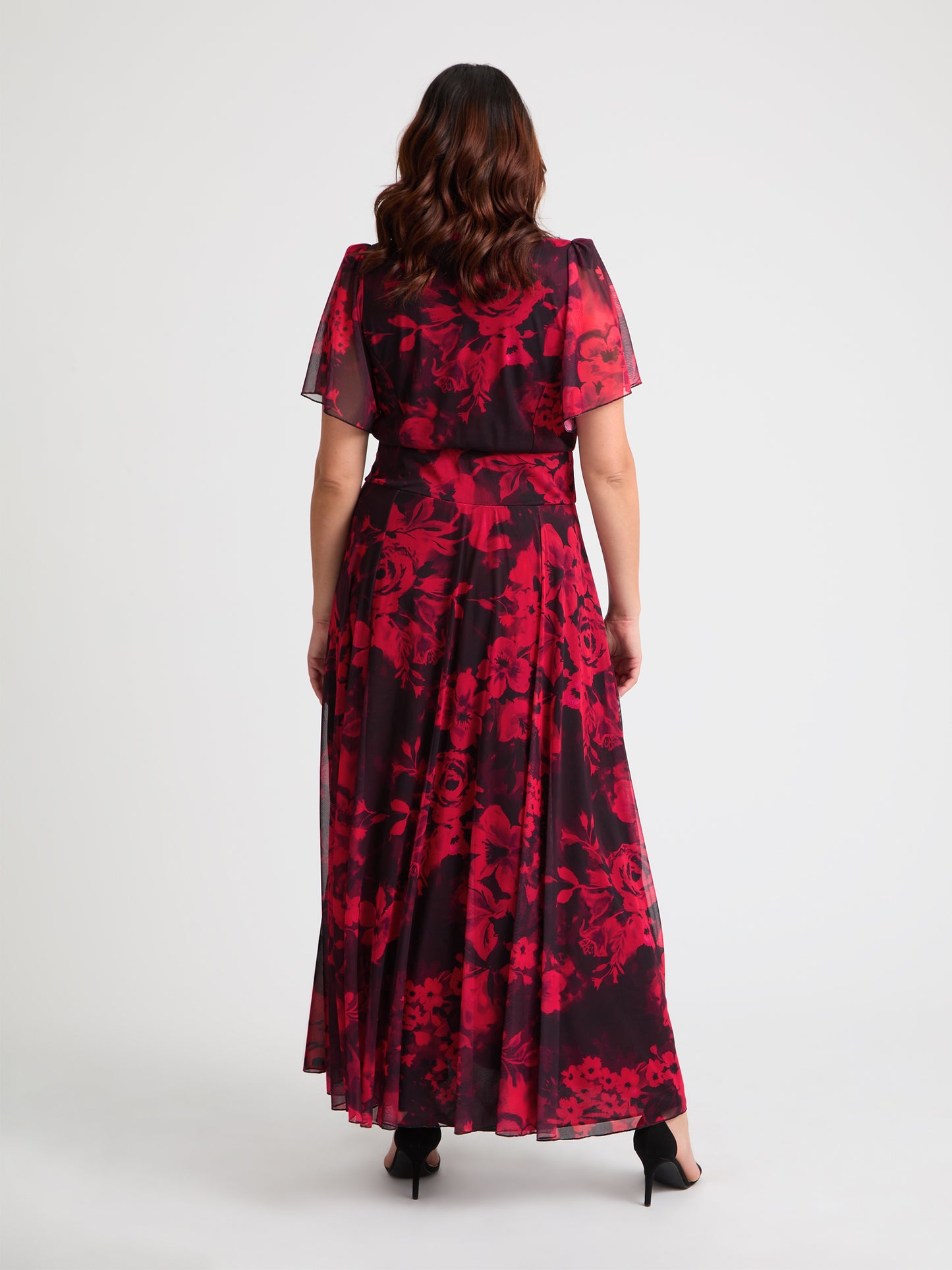 Kemi Black Red Print Bolero Wrap Bodice Maxi Gown