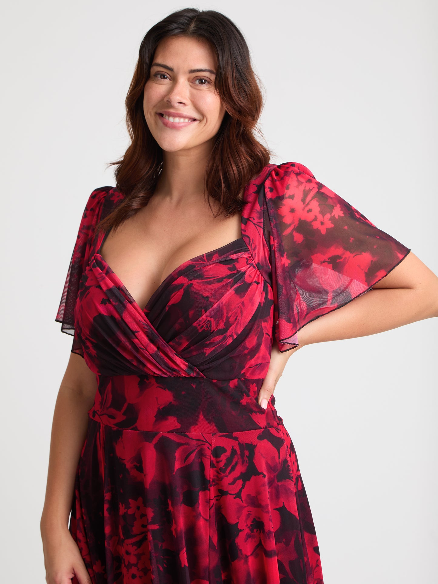 Kemi Black Red Print Bolero Wrap Bodice Maxi Gown