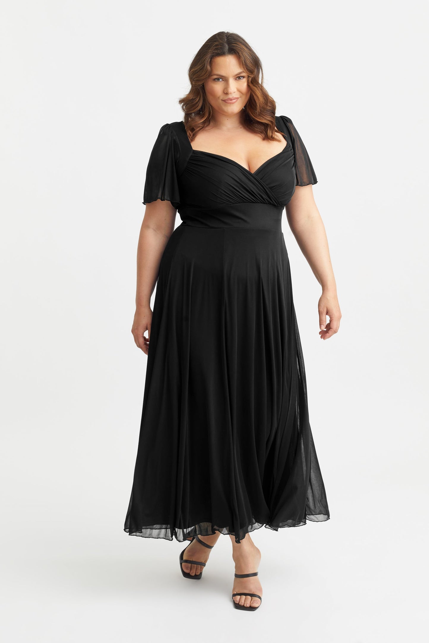 Kemi Solid Black Bolero Wrap Bodice Maxi Gown