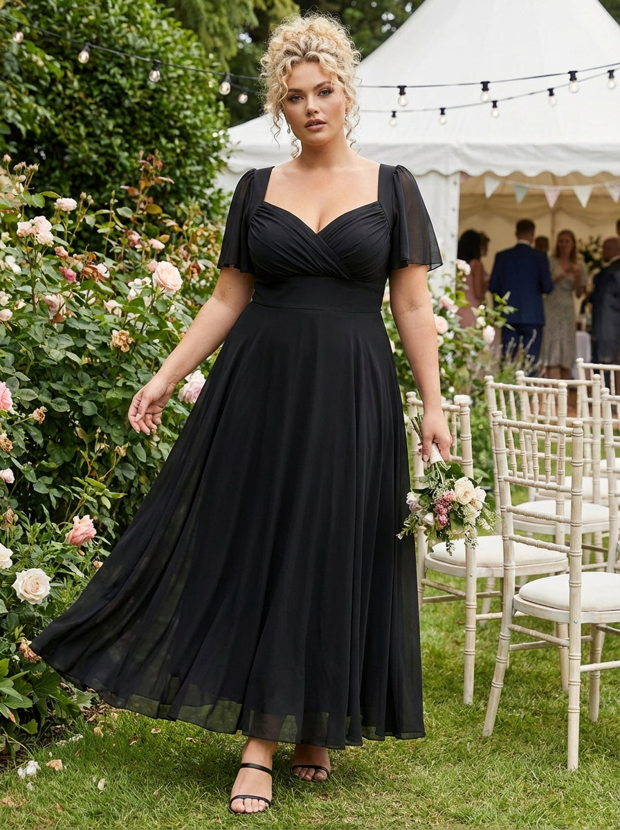 Kemi Solid Black Bolero Wrap Bodice Maxi Gown