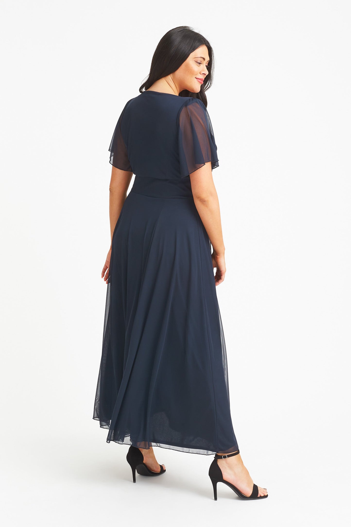 Kemi Solid Navy Bolero Wrap Bodice Maxi Gown