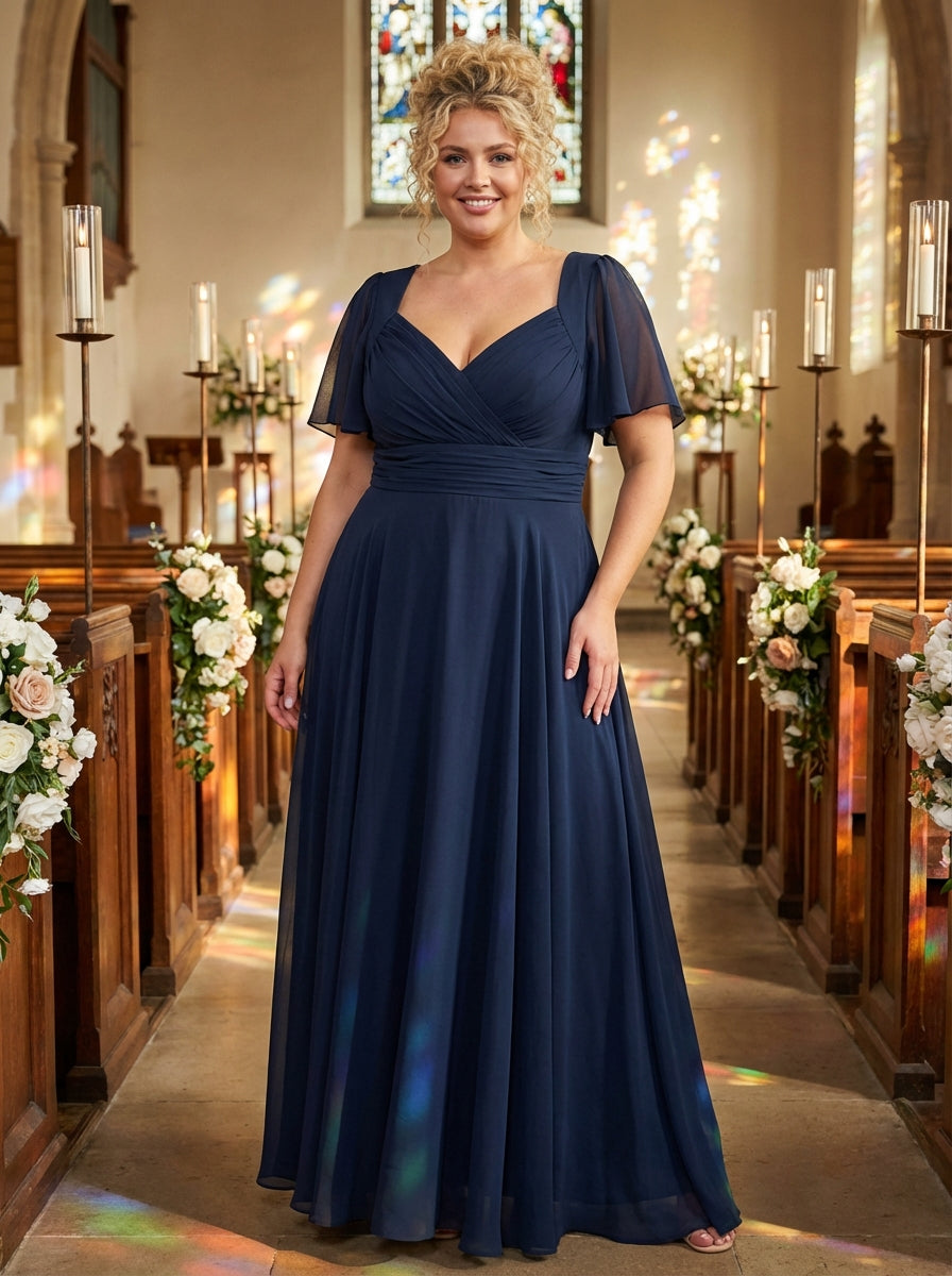 Kemi Solid Navy Bolero Wrap Bodice Maxi Gown