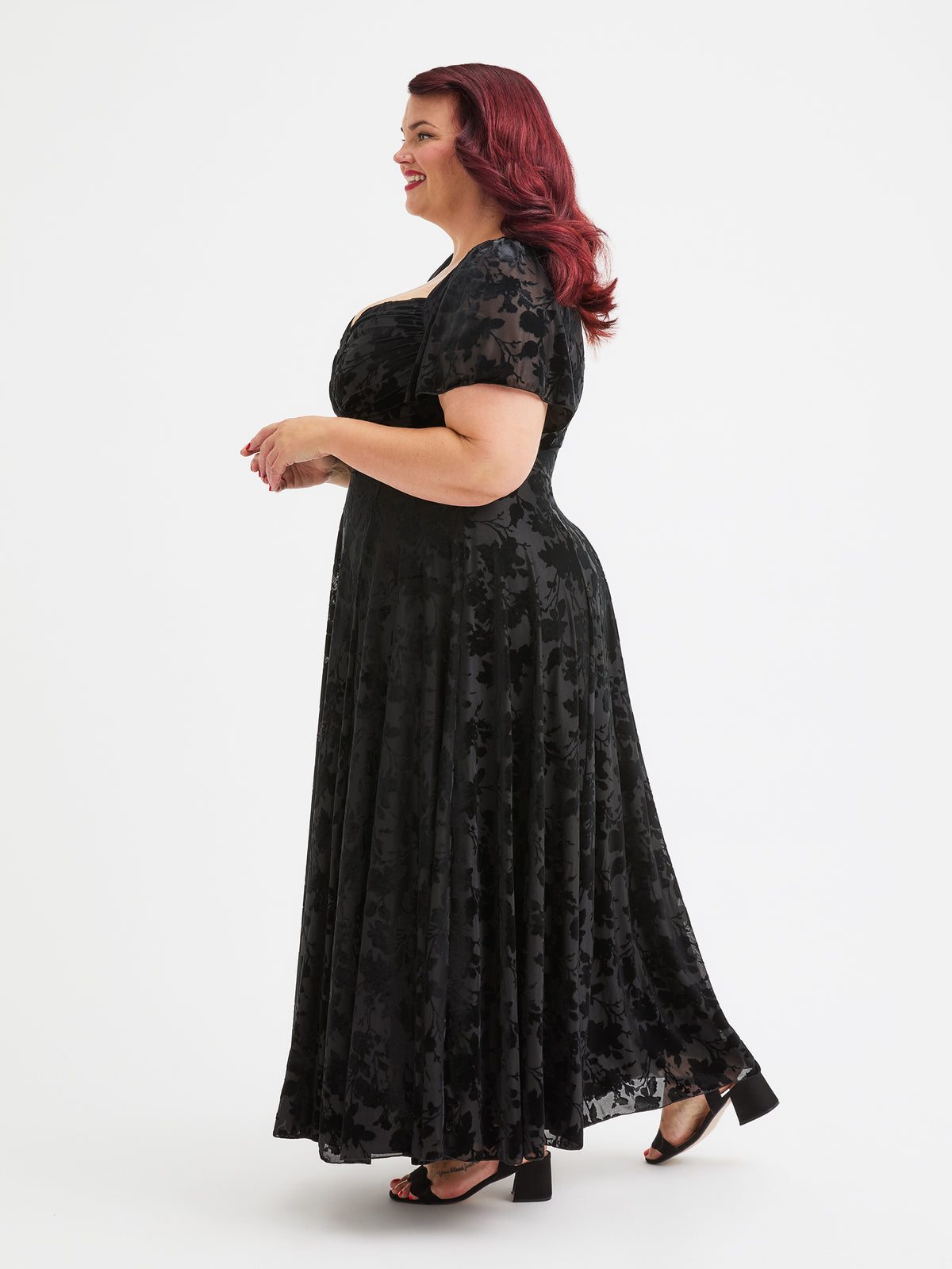 Kemi Vintage Black Devore Bolero Wrap Bodice Maxi Gown