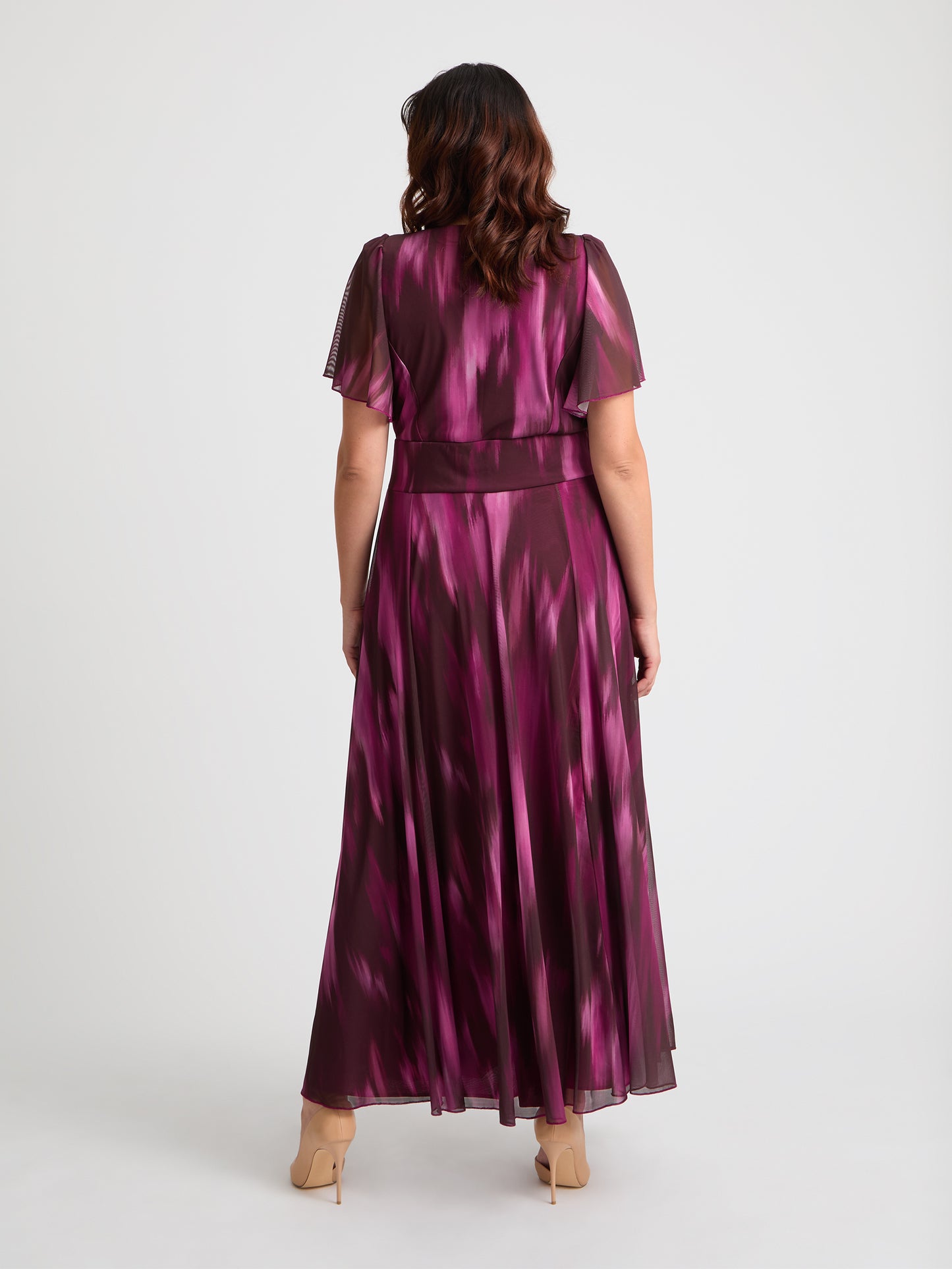Kemi Wine Ombre Print Bolero Wrap Bodice Maxi Gown