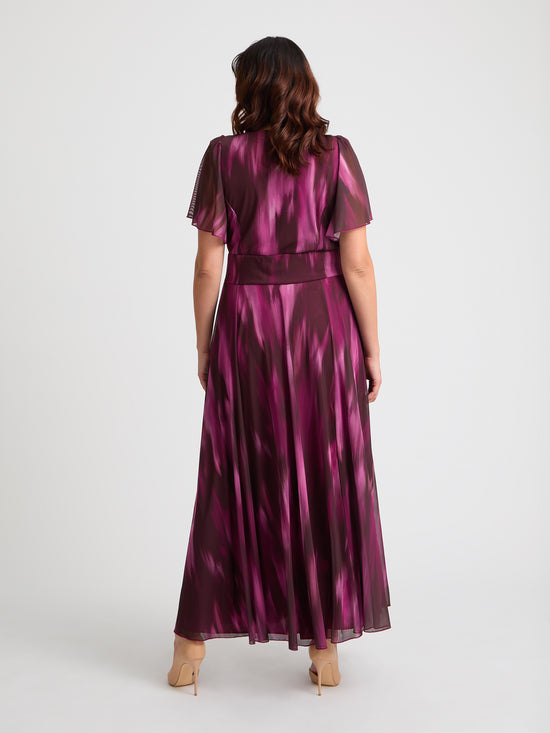 Kemi Wine Ombre Print Bolero Wrap Bodice Maxi Gown