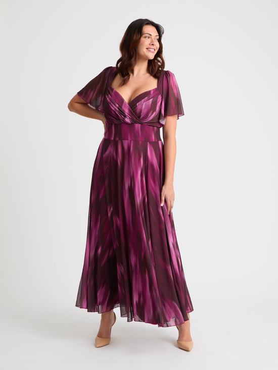 Kemi Wine Ombre Print Bolero Wrap Bodice Maxi Gown
