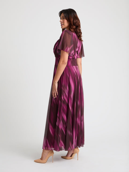 Kemi Wine Ombre Print Bolero Wrap Bodice Maxi Gown