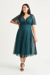 Carole Green Wrap Bodice Sunray Pleated Skirt Long Midi Dress