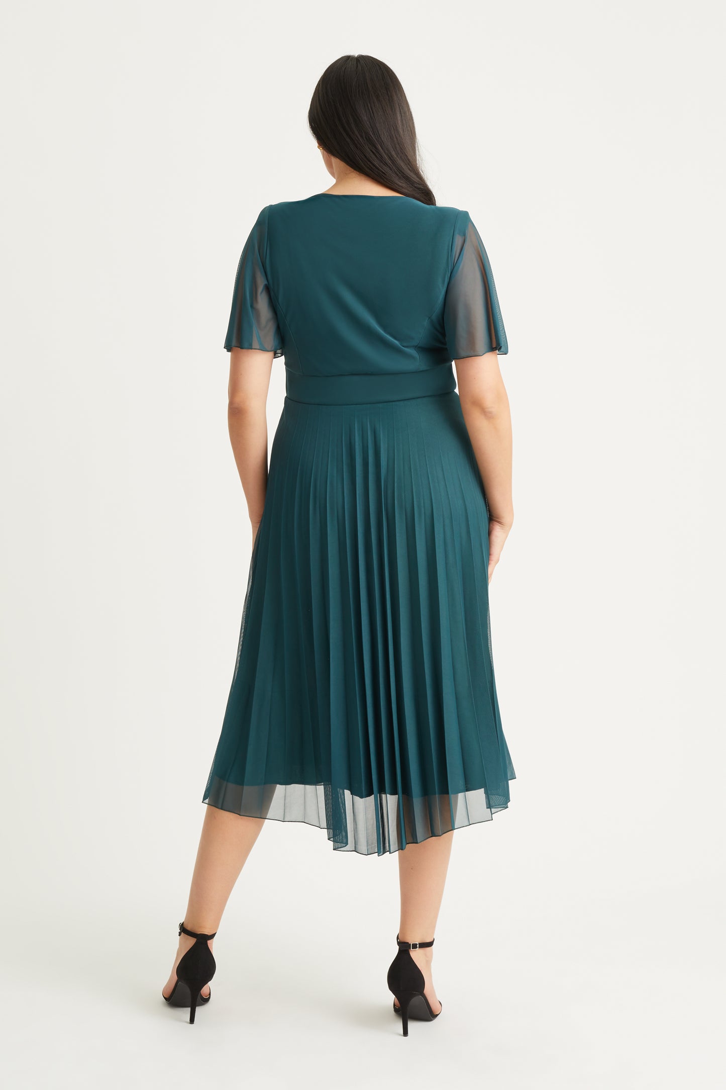 Carole Green Wrap Bodice Sunray Pleated Skirt Long Midi Dress