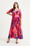 Verity Wedding Guest Velvet Maxi Gown in Orange & Pink Print