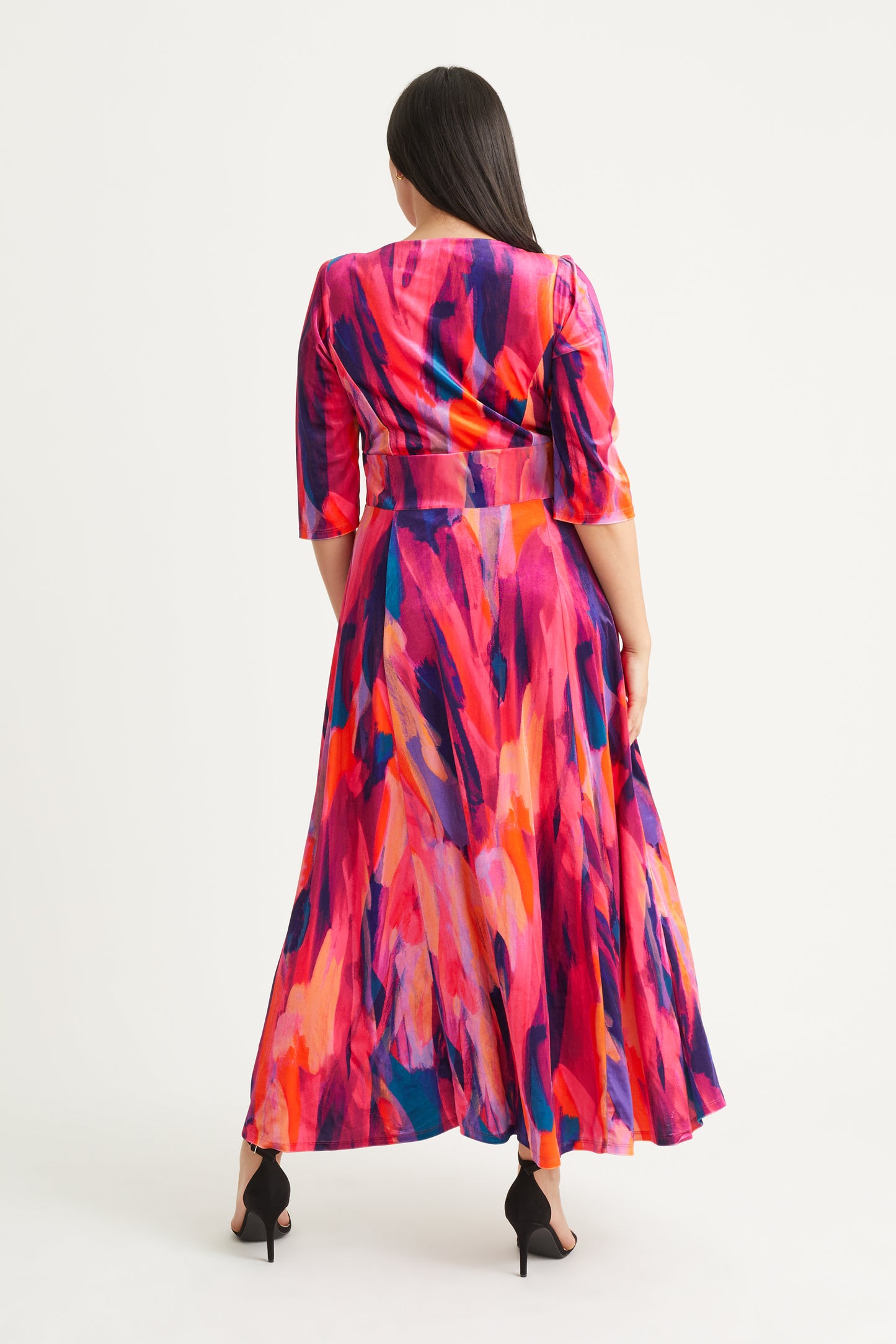 Verity Velvet Orange Pink Print Maxi Gown