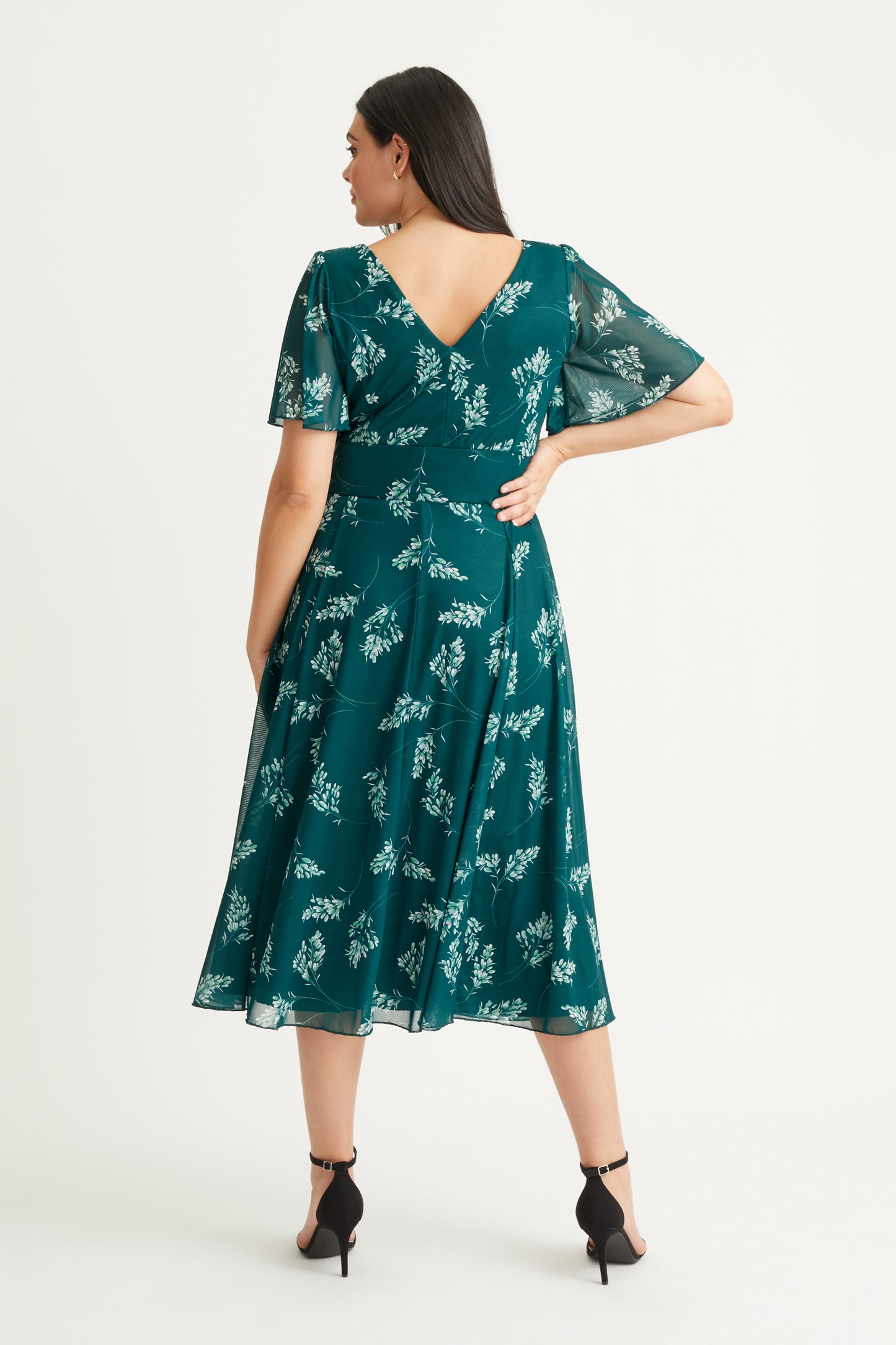 Load image into Gallery viewer, Victoria Bottle Green Print Angel Sleeve Mesh Long Midi Dress

