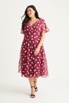 Victoria Claret Spot Angel Sleeve Mesh Long Midi Dress