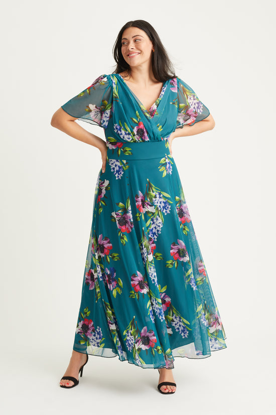 Isabelle Alexandrite Multi Float Sleeve Maxi Dress