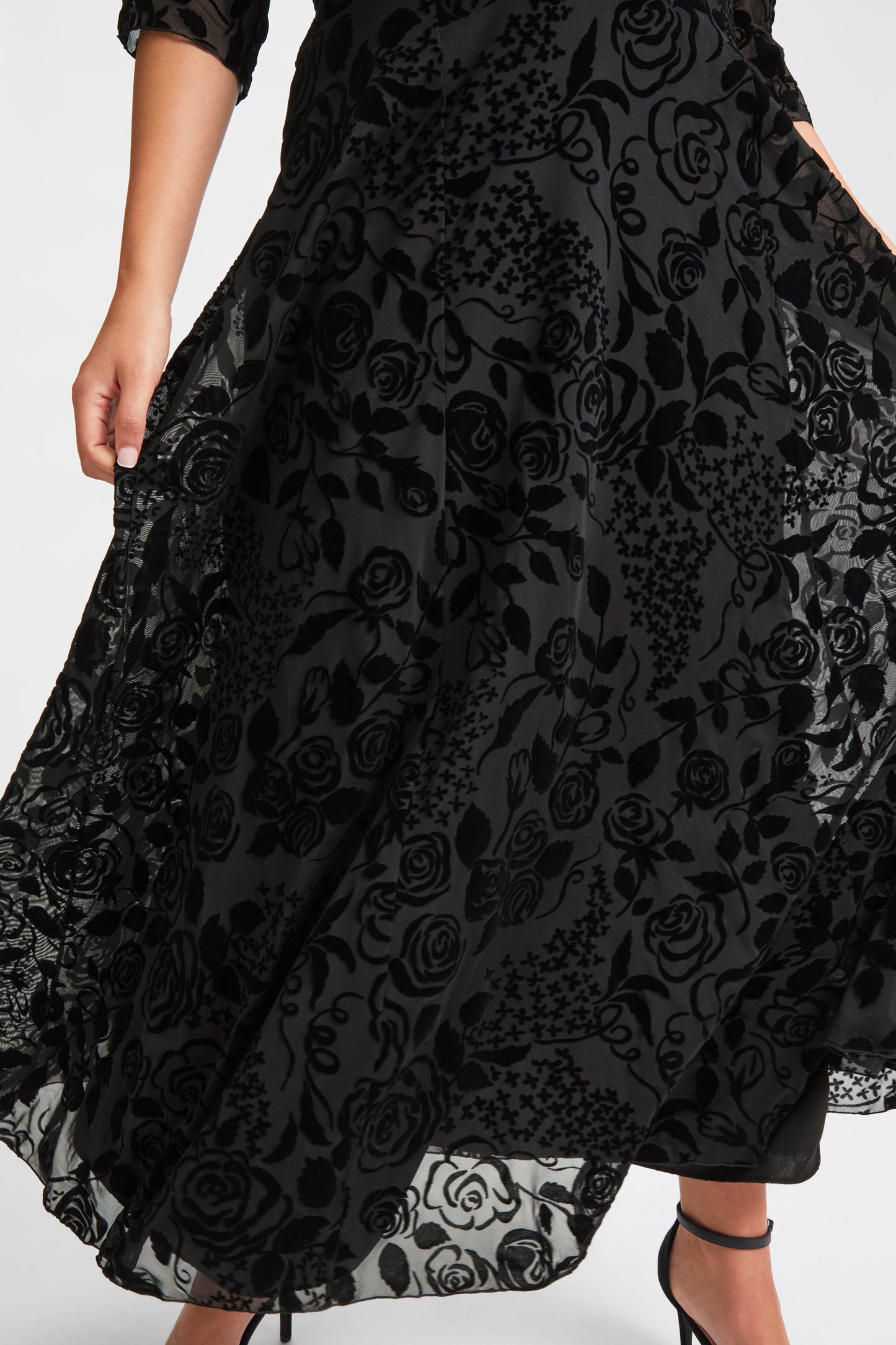 Load image into Gallery viewer, Verity Black Velvet Flock Maxi Gown
