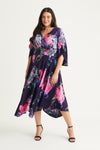 Soraya Navy Pink Velvet Hanky Hem Vintage Kimono Dress