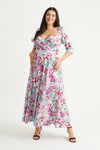 Elizabeth Silver Pink Print Satin Maxi Gown
