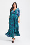 Verity Luxurious Indigo & Teal Print Velvet Maxi Gown
