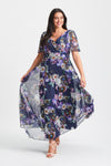 Isabelle Dark Navy Multi Float Sleeve Maxi Dress