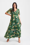 Isabelle Dark Green Multi Float Sleeve Maxi Dress