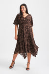 Julie Chocolate Velvet Flock Hanky Hem Dress